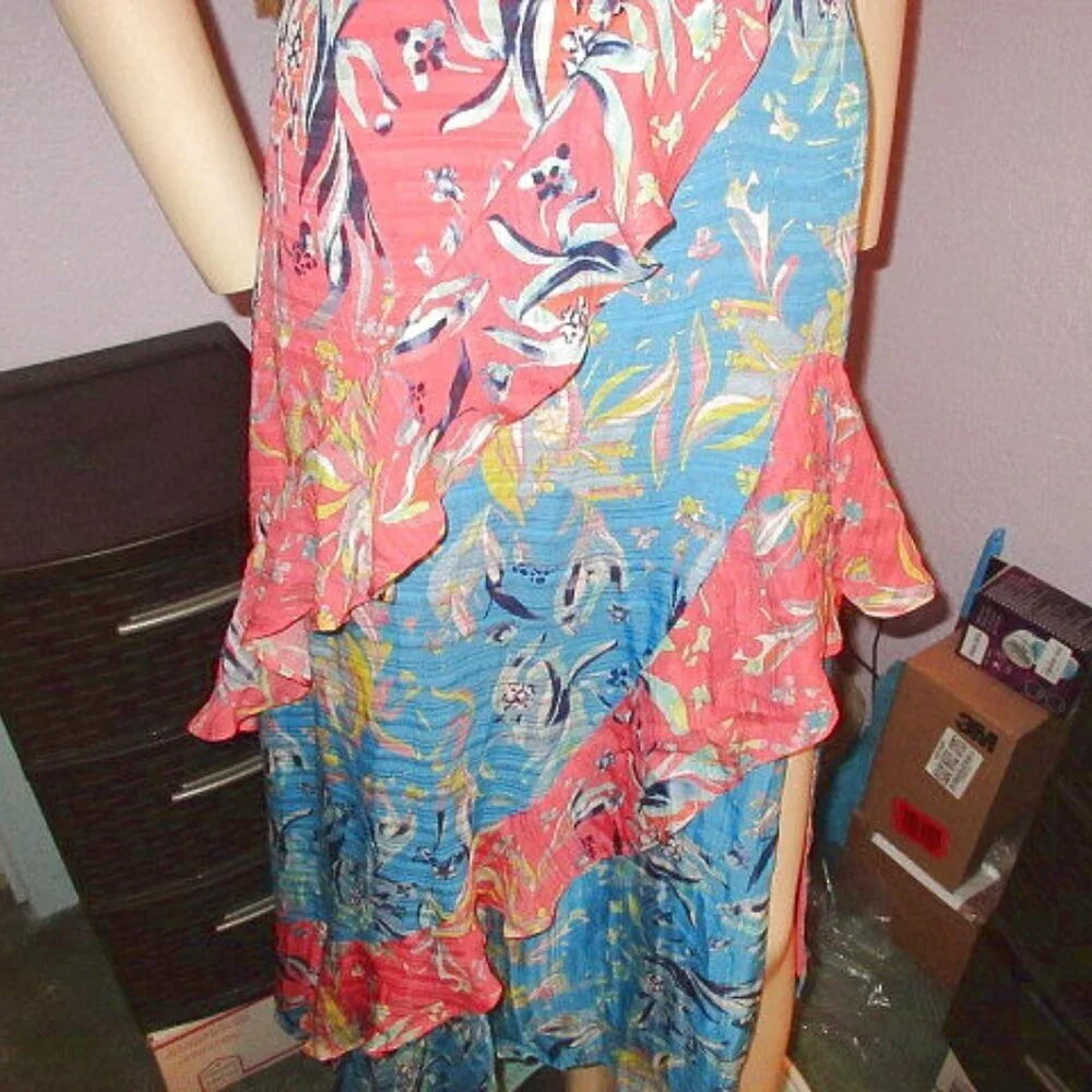 Tanya Taylor Silk Maxi Dress Size 2 Asymmetrical Tiered Iliana Ruffle Oversized